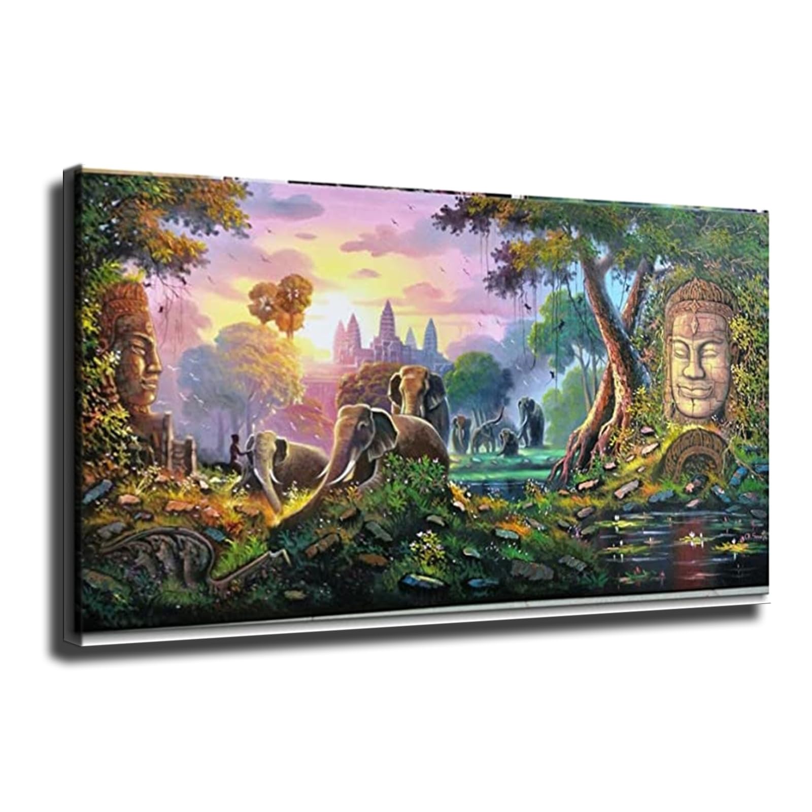 Amazon.co.jp: カンボジア 象とアンコールワット 油絵 サイン入り  