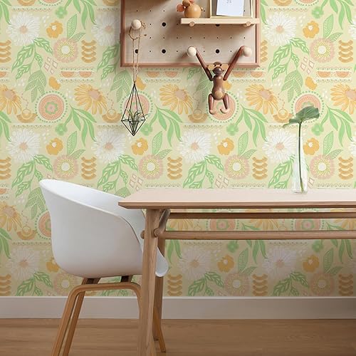 Miniatura 6 de Simon&Siff Papel tapiz bohemio para despegar y pegar, 17.3 x 120 pulgadas, diseño floral de sol, retro, extraíble, flores botánicas oscuras, mural