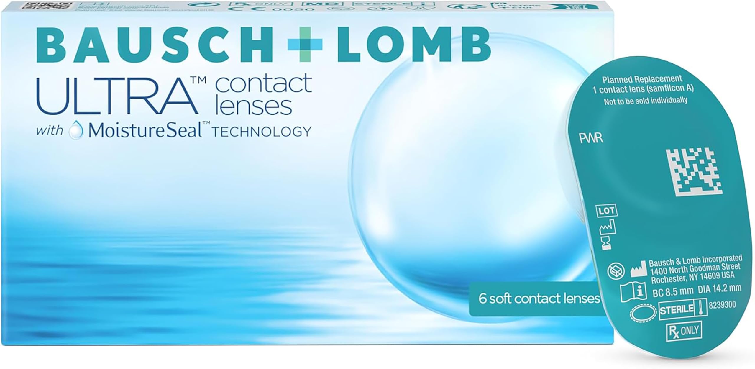 Bausch + Lomb Ultra, sphärische Premium Monatslinsen, Kontaktlinsen weich, 6 Stück BC 8.5 mm/DIA 14.2 / -2.00 Dioptrien
