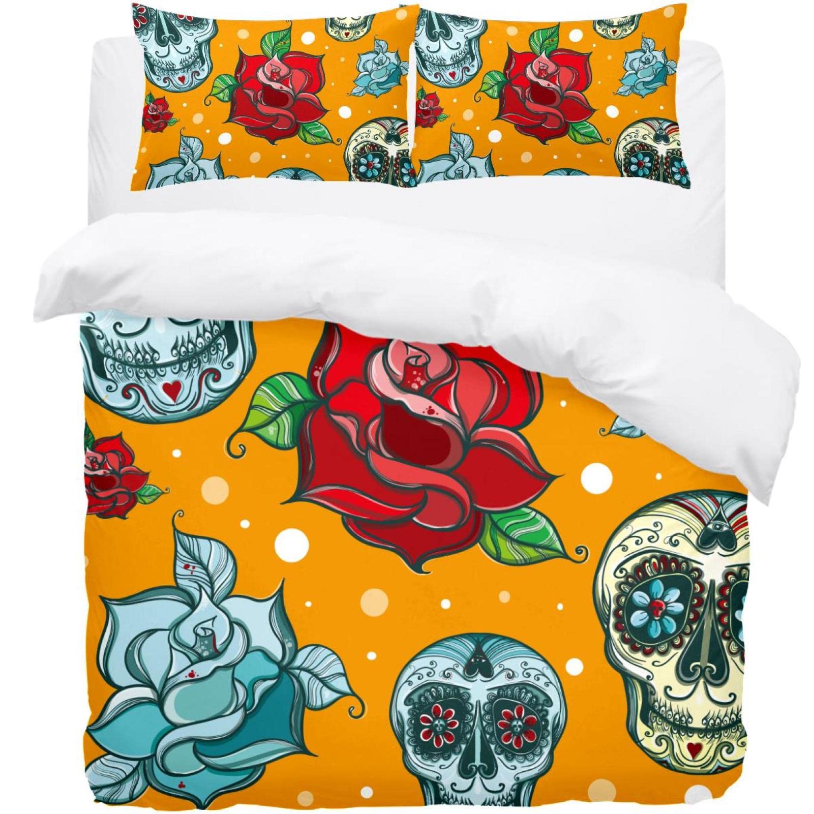 Parure de lit motif floral têtes de mort ultra douce pour peaux sensibles sans repassage