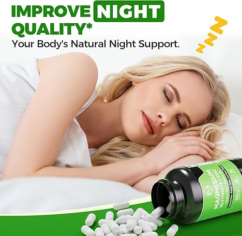 Miniatura 5 de Paquete de 2 cápsulas de glicinato de magnesio, suplemento de magnesio de 400 mg con zinc, vitamina D3 y B6, altamente biodisponible y absorción,