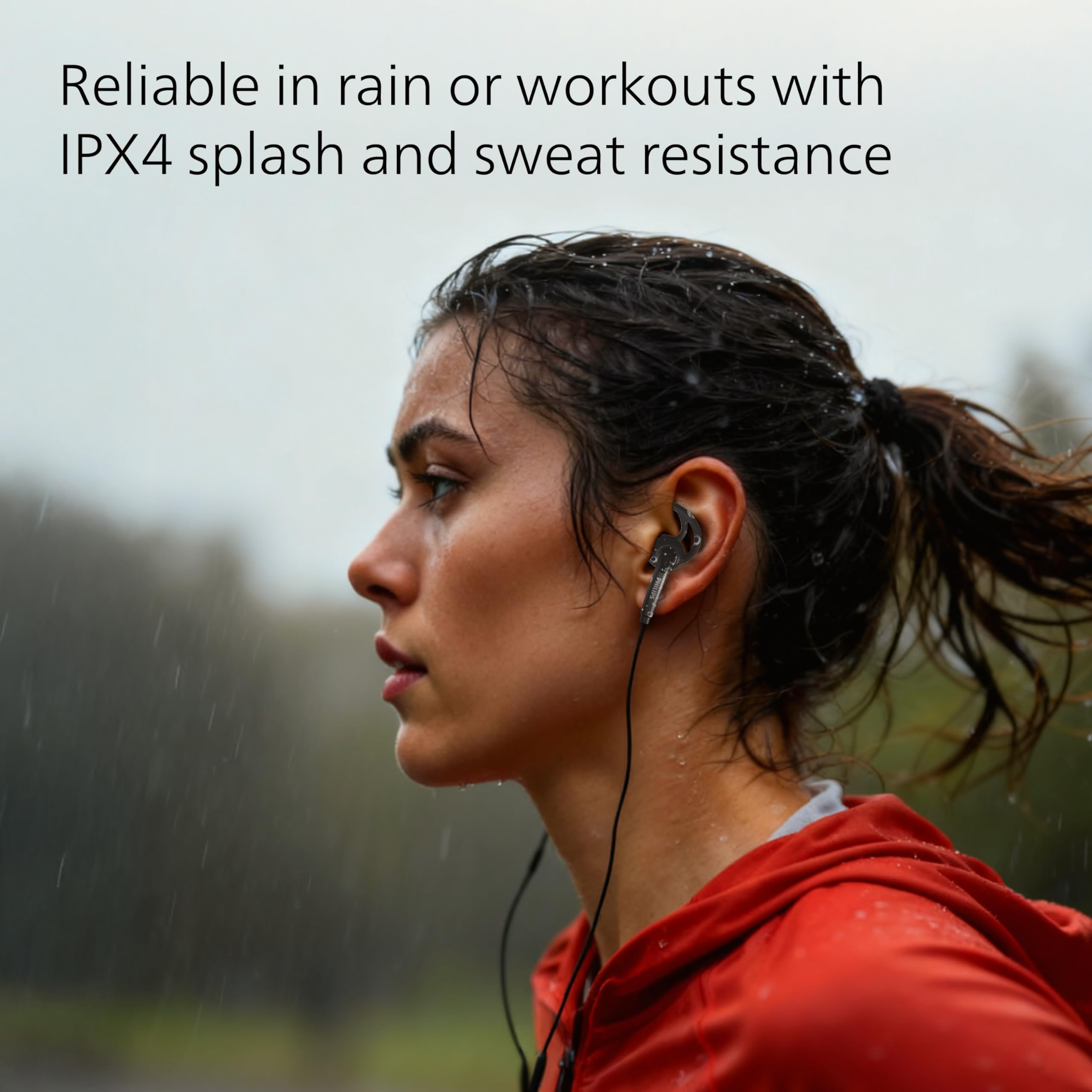 PHILIPS TAA1009BK/94 in-Ear Sports Wired Earphones with Mic, 12mm Neodymium Drivers, Secure Fit Wing Tips, IPX4 Splash/Sweat Resistant, 3-Button Remote, 1.2 m Cable with 3.5 mm Stereo Plug (Black) — Amazon image 3