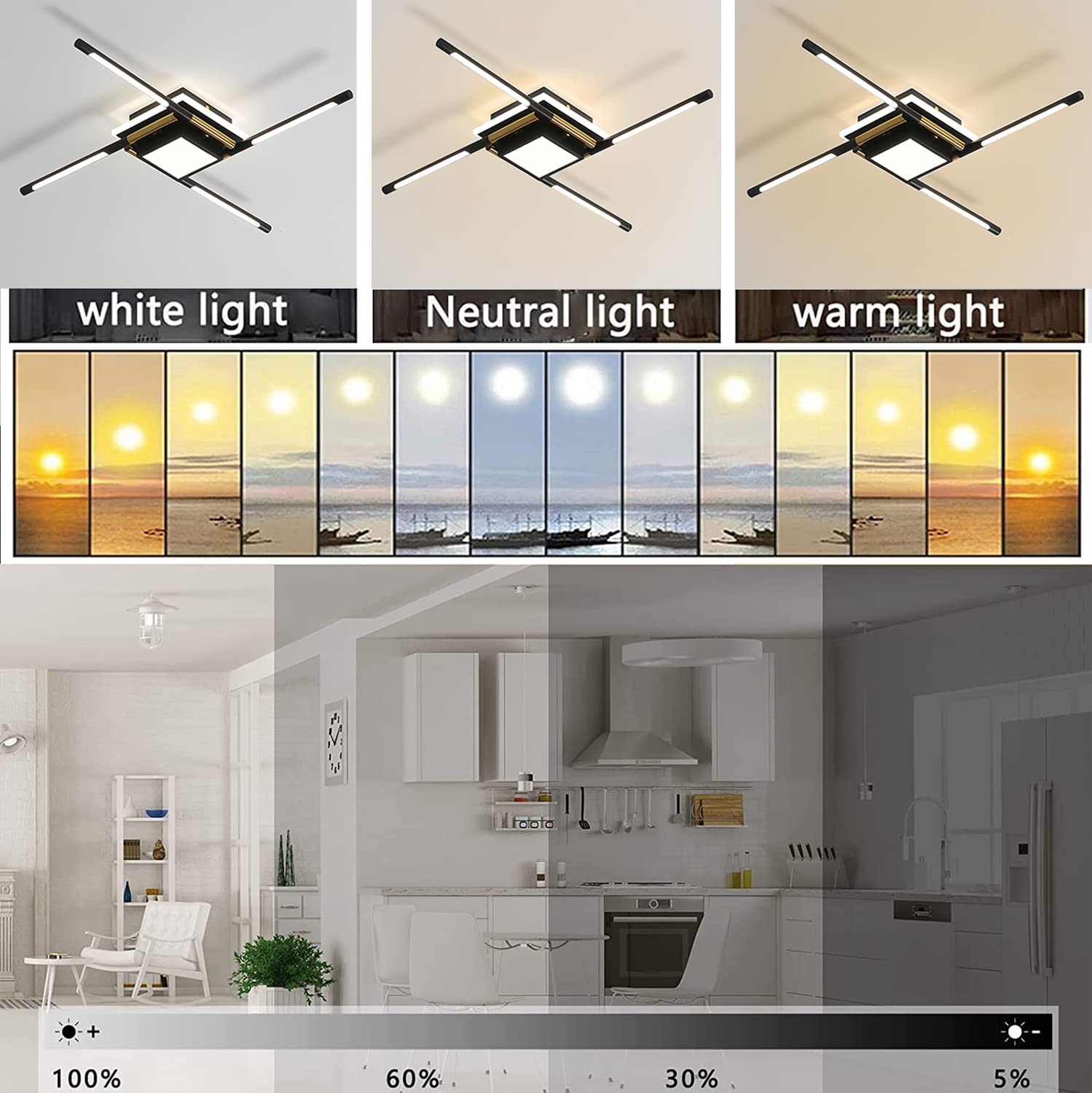 Lampy sufitowe LED Lampy do salonu Możliwość przyciemniania Nowoczesna lampa sufitowa z pilotem Metalowa akrylowa liniowa konstrukcja Lampa sufitowa do sypialni kuchnia (4 płomienie, 60cm, 42W)