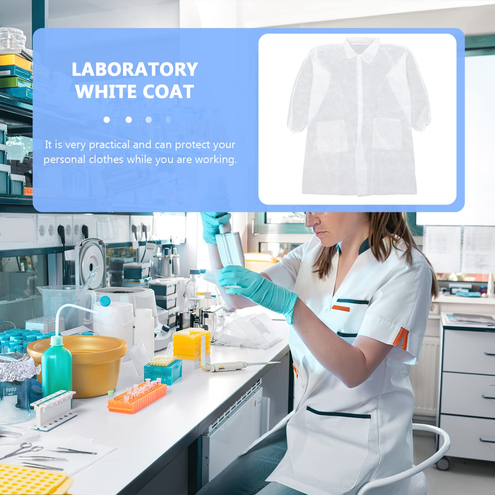 iplusmile 10 Pièces Blouses de Laboratoire Blanches Vêtements de Laboratoire pour Adultes Tissu Non Tissé Respirant Blouses Chirurgicales Uniformes de Laboratoire à Manches Longues