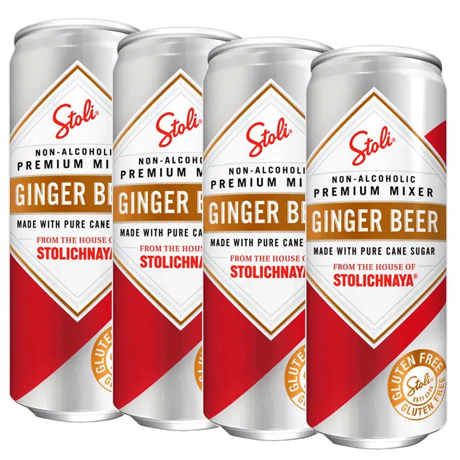 Stolichnaya Non - Alcoholic Ginger Beer 4 Pack - Crafted with Pure Cane Sugar, Gluten - Free, 12oz Cans from Stoli