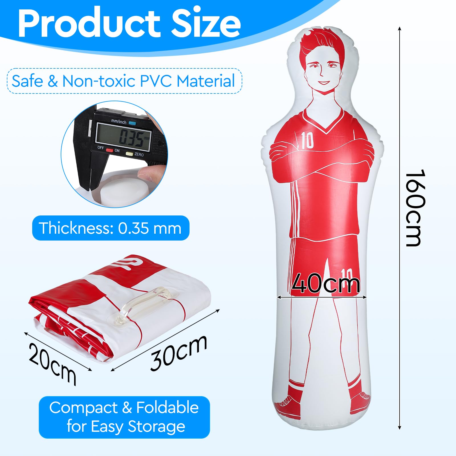 EFUTURETIME Manichino Gonfiabile da Calcio in PVC, Manichino da Allenamento Gonfiabile per Calci, Tumbler Air Calcio, Sacco da Boxe Alternativo Migliorare Palleggio, Arresto, Schivata