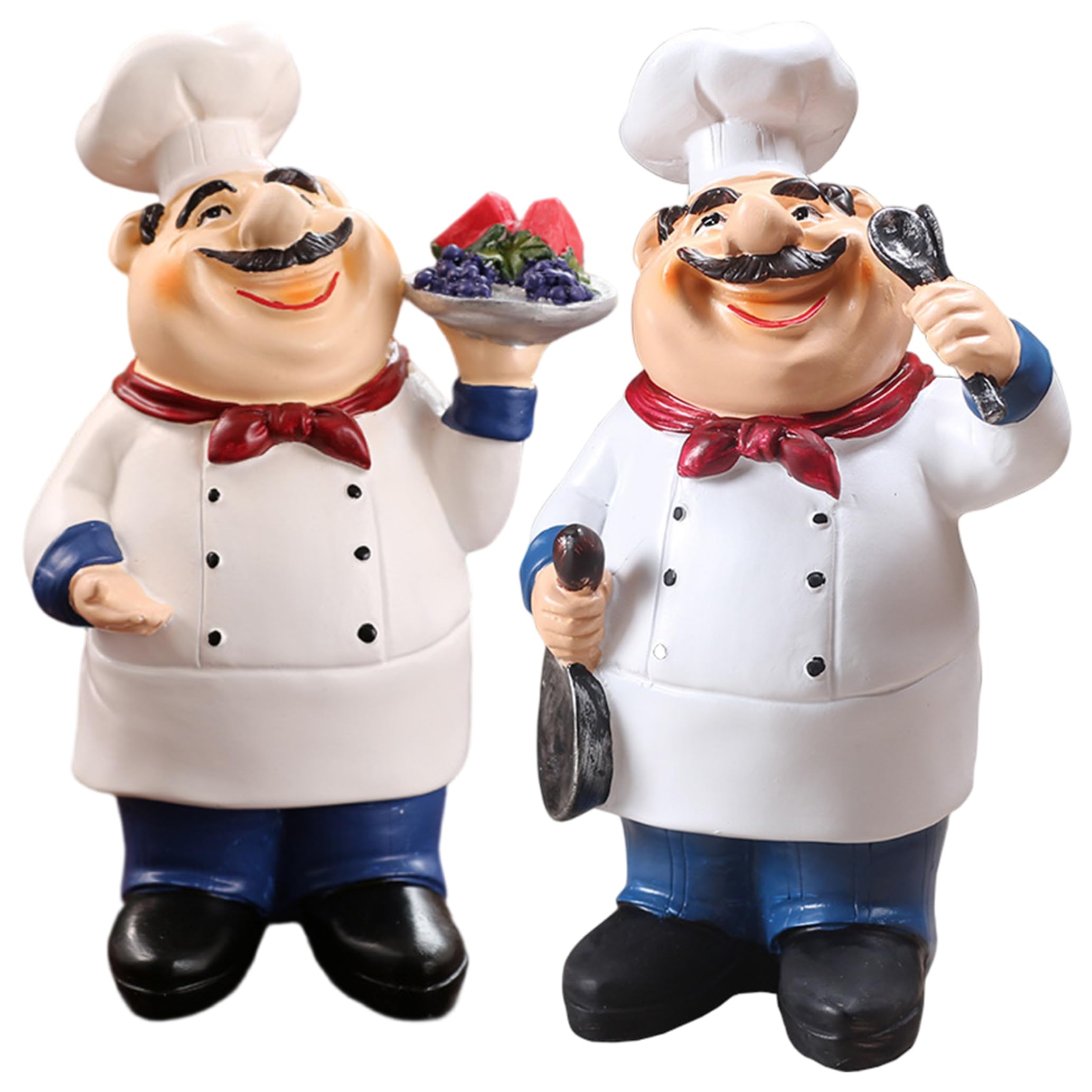 Tsawntd Figurines, Chef Kitchen Decor, 2PCS Resin Fat Chef Figurines Hold Fruits & Tableware, Retro Cartoon Statue Set for Kitchen, Restaurant