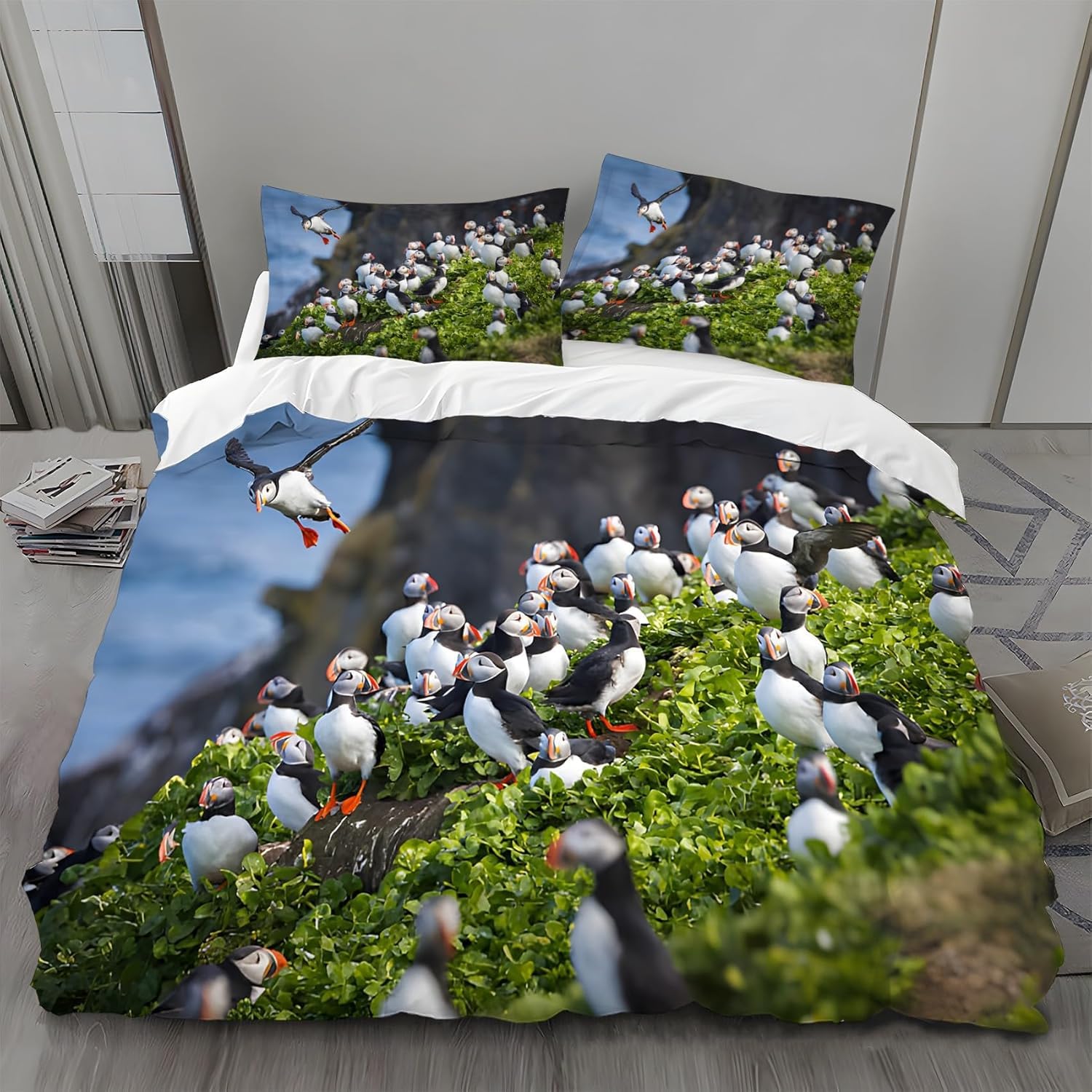 Pościel 200 x 220 cm, motyw maskonuru, nadruk 3D, komplet pościeli z miękkiej mikrofibry, na łóżko podwójne, 2 poszewki na poduszkę z zielonych roślin, zestaw 3-częściowy, z 2 poszewkami na poduszkę J