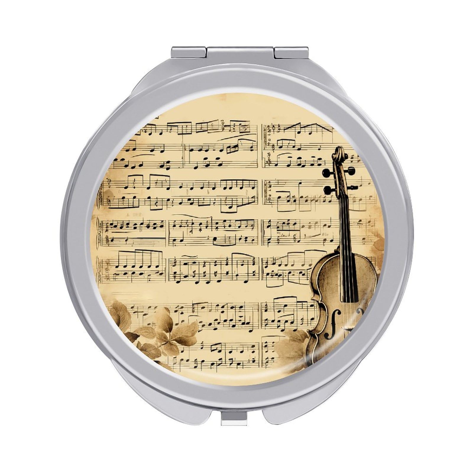 VstaDank Music Notes on Old Paper Travel Makeup Mirror 2 X /1 X Magnifying Mini Vintage Pocket Mirror for Purse Small Portable Folding Small Round Mirrors Portable Vanity Mirrors for Women