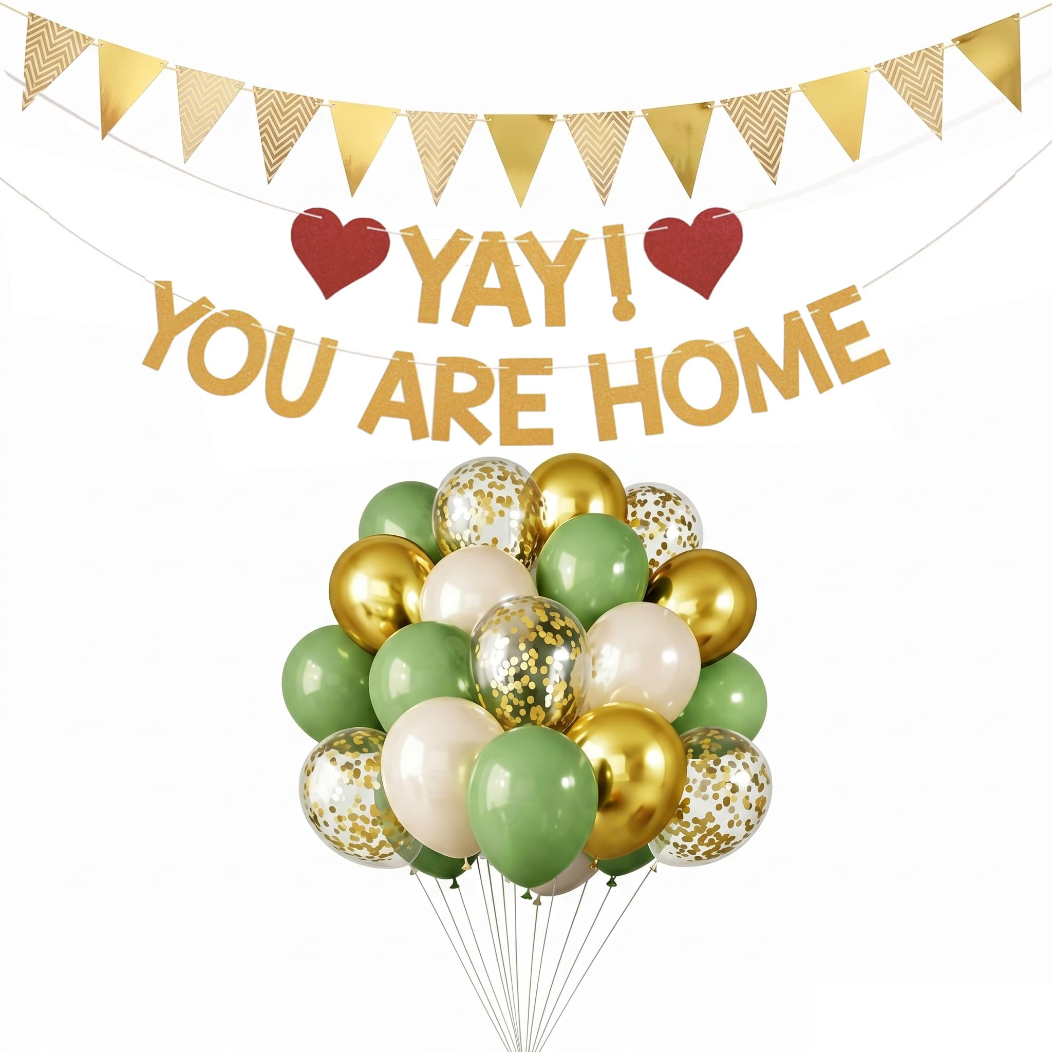 32Pcs Welcome Home Banners, Welcome Home Decorations for Homecoming Celebrations, Welcome Back Banner with Balloons and Golden Triangle Banners, Complete Party Decoration Set with Thirty Balloons