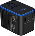 Ceptics World International Travel Plug Adapter - Powerful 35W with Pd & QC 3.0 Dual USB-C Power - 3 USB Ports Wall Charger Type I C G A Outlets 110V 220V A/C - EU Euro US UK