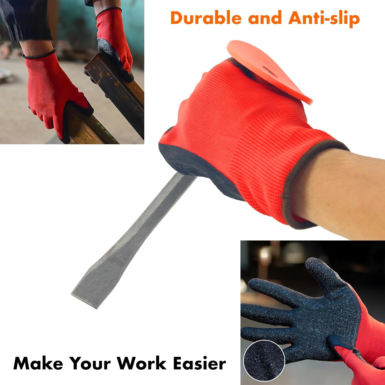 Masonry Chisel With Hand Guard and Work Gloves, 10 Inch Heavy Duty Flat End Rock Concrete Mortar Stone Chisel for Demolishing Carving Splitting Breaking Hounding