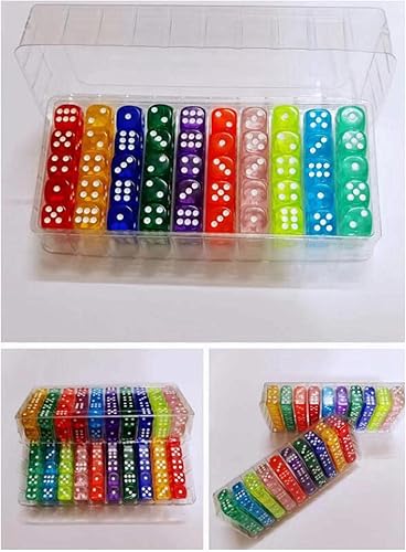 Miniatura 9 de Tachiuwa Juego de 100 dados de 6 caras para juegos de 6 lados, colores translúcidos, bordes redondeados, dados acrílicos a granel de 0.551in para