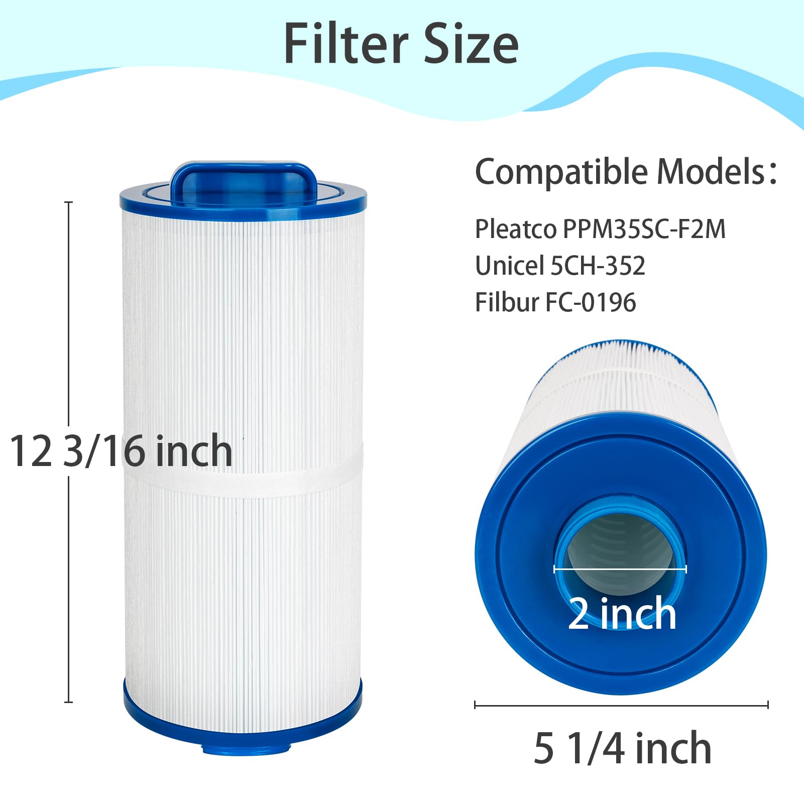 Future Way Hot Tub Filter Replacement for Marquis Spa 35, 20042, 20092, Replace Pleatco PPM35SC-F2M, Unicel 5CH-352, 70-0240, 370-0242, 370-0243, FC-0196, Spa Filter, 35 Sq. Ft, 2 Pack