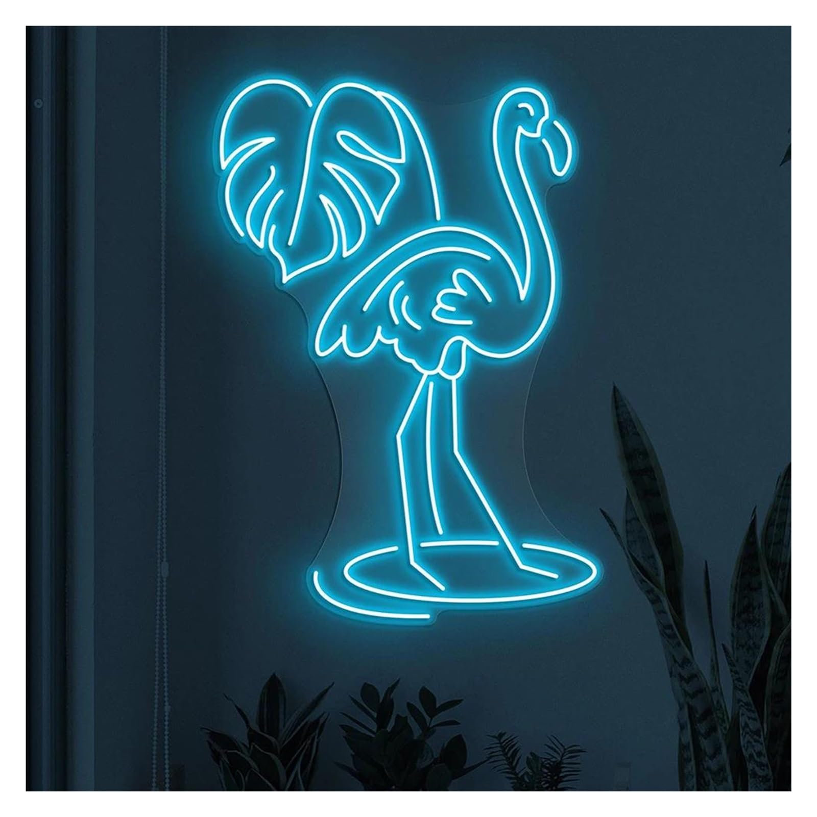 Shouxi C Sign Lamp Flamingo With Leaf Neon Sign Birds Shop Wall Decor Beach Decoration(,60Cm)