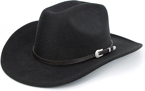 Sombrero clásico de vaquero de fieltro occidental para mujeres y hombres, hebilla de cinturón de ala ancha grande Panamá Fedora (tamaño 7 18)