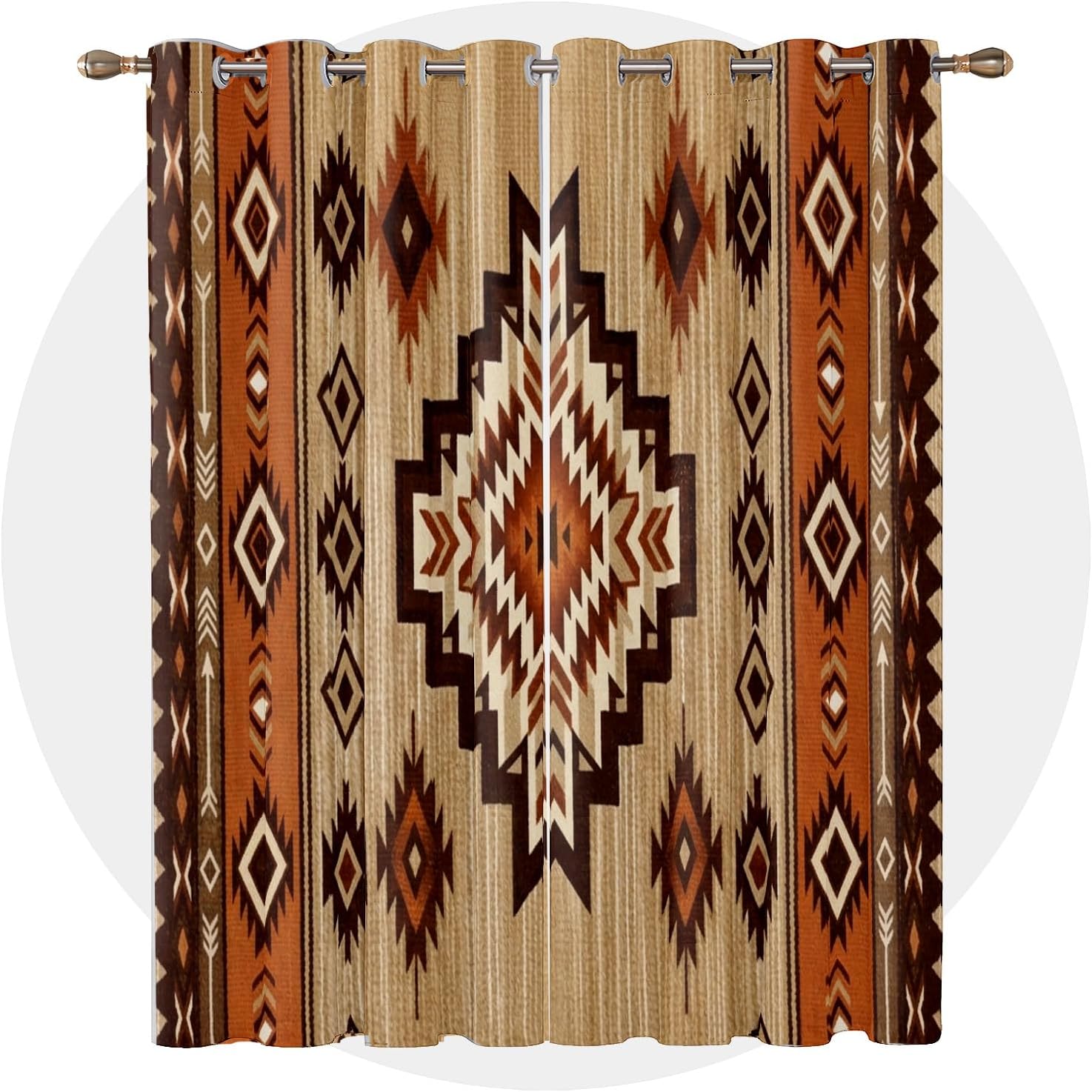 Aztec Curtains 63 Inch Length - Southwestern Native American Navajo Patterned Blackout Curtains for Living Room Bedroom, Room Darkening Grommet Drapes Window Treatments, 2 Panel Set