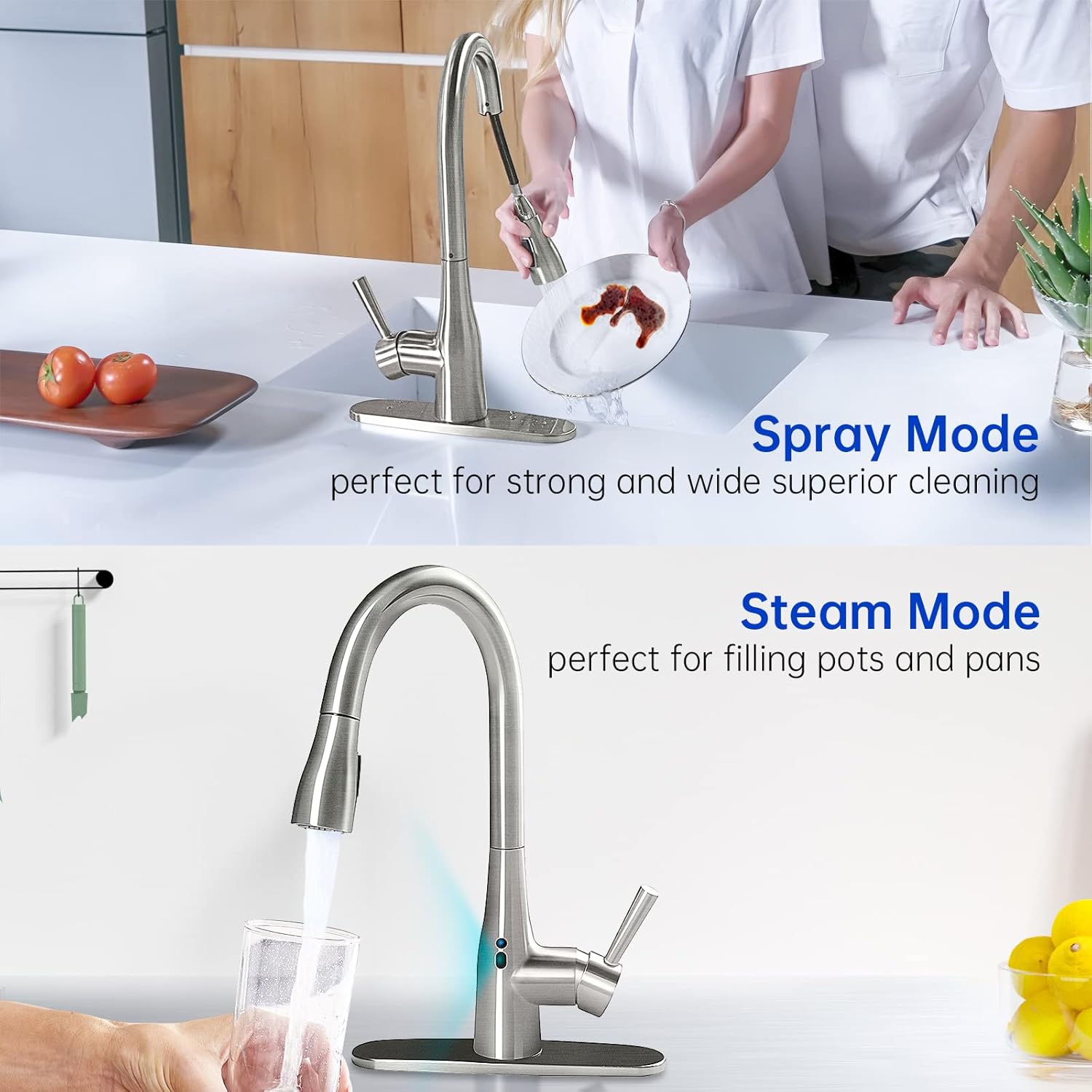 Touchless Kitchen Faucet with Pull Down Sprayer, Adjustable Water Flow, Handle Rotation 270 Degrees & Magnetic Docking Spray, Motion Sensor Kitchen Faucets for Sink 1 or 3 Hole Brushed Nickel - Image 3