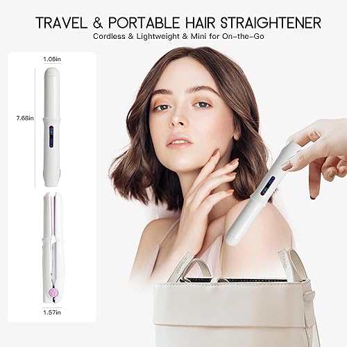 Miniatura 5 de ECOJIA Mini alisador de pelo inalámbrico, plancha plana de viaje pequeña para cabello corto, rizador de pelo portátil con placas flotantes de