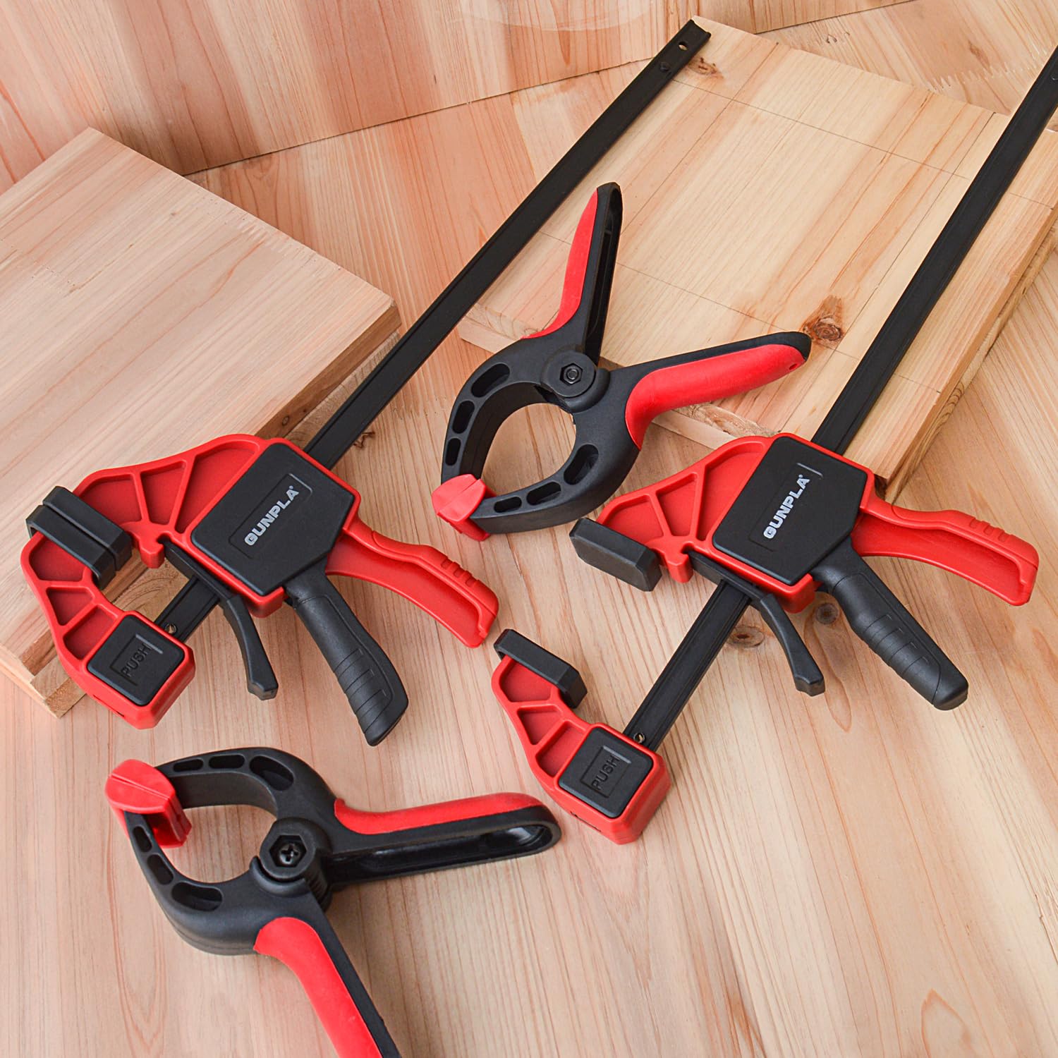 Gunpla Juego de 4 Piezas Sargento de Barra y Pinzas de Resorte para Madera Herramientas para Carpintería Profesionales Ancho de Boca 305mm (12 inch) Fuerza de Sujeción 68kg (150lb)