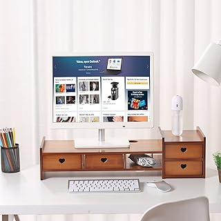 Maydear Bamboo Monitor Stand Riser, with Storage Drawers, 2 Tier Desk Organizer Stand for PC Monitor and Laptop Computer, Versatile as Storage Shelf & Screen Holder for Home and Office