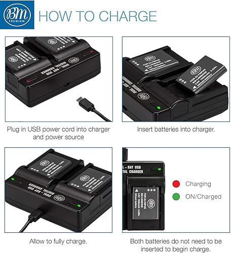 Miniatura 5 de BM Premium 2 baterías LI-90B, LI-92B y cargador de batería dual para Olympus Tough TG-6, TG-5, TG-Tracker, Tough SH-1, SH-2, SP100 IHS, Tough TG-1