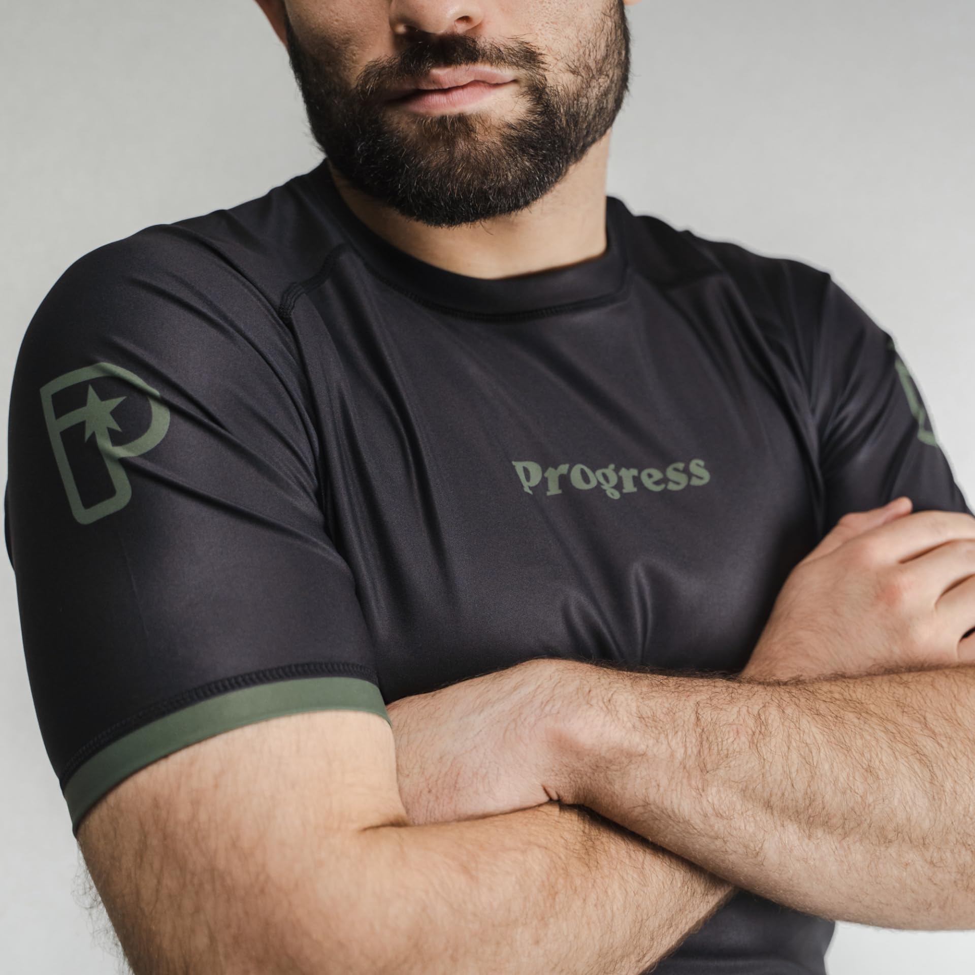 Progress Jiu Jitsu Academy - Rashguard a maniche corte, confortevole e resistente, protezione per il rash guard flessibile per grappling