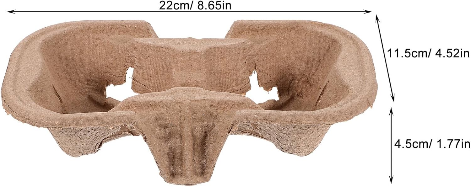 Zerodeko 50pcs Biodegradable Pulp Cup Carrier Tray Drink Holder for Hot Cold Beverages Convenient Portable Paper Drink Carrier for Coffee Milk Tea Outdoor Use