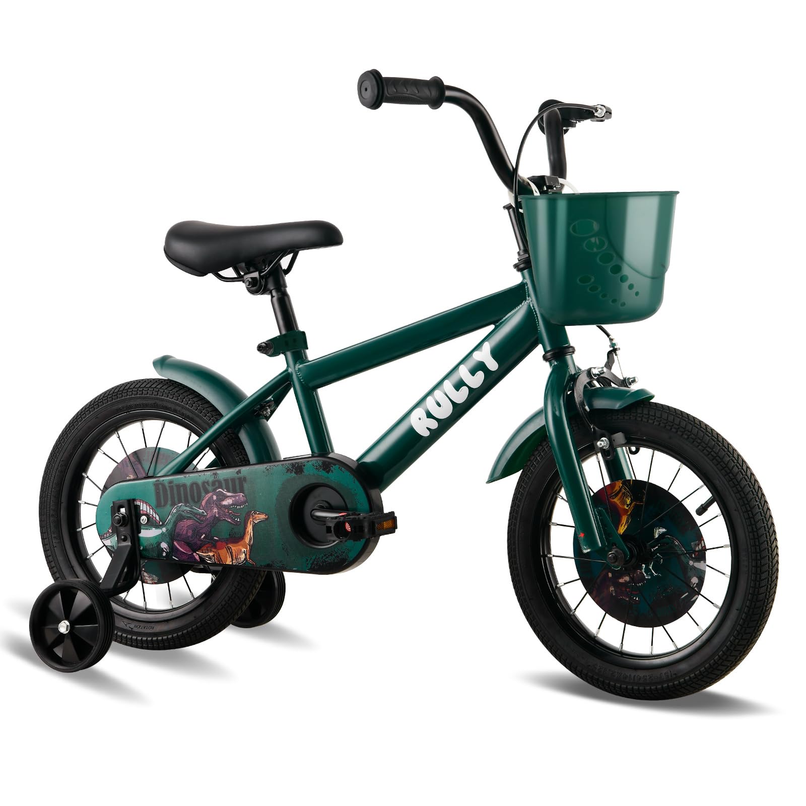 RULLY Vélo Enfant Dinosaur 12 14 16 Pouces pour Garçons de 2 à 7 Ans – Vélo Style BMX avec roulettes – Plusieurs Couleurs