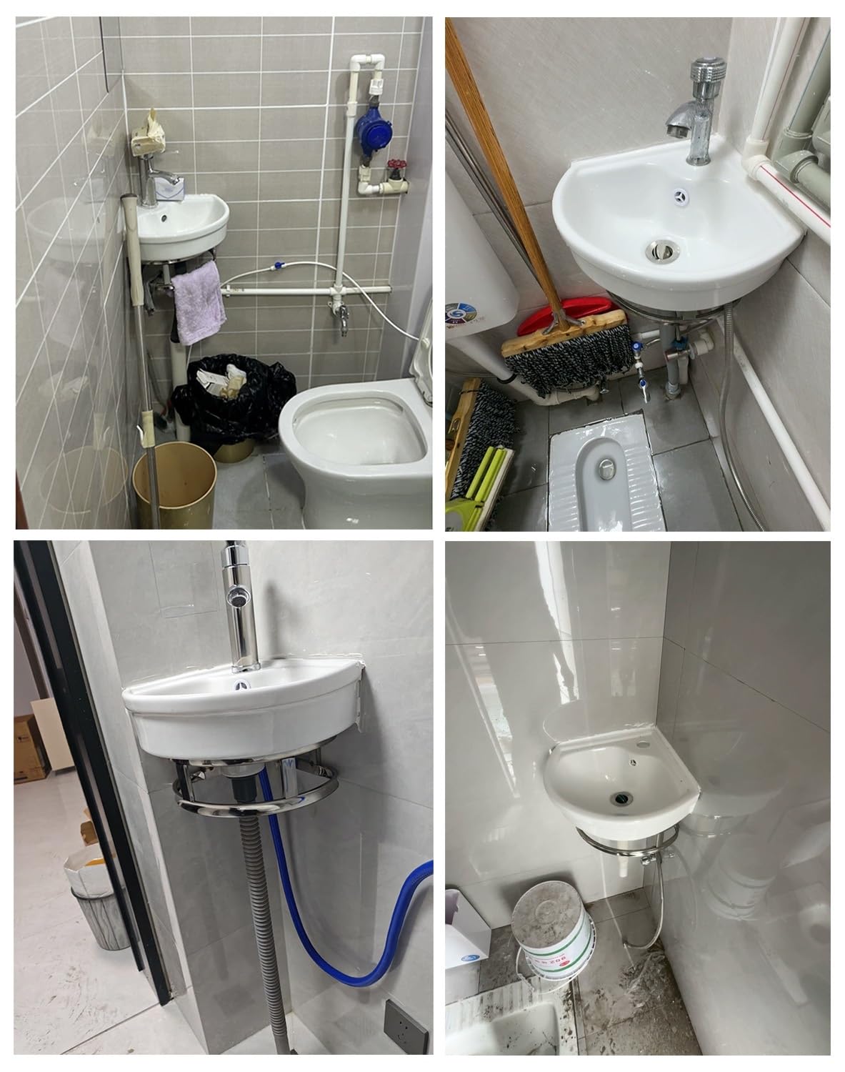 Lavabo Suspendido Esquinero Lavabo de Esquina Mural para Baños Pequeños, Lavabo de Cerámica con Ducha para Aseos, Baños de Invitados o Casas Móviles, Minilavabo(30x30cm (11 3/4x11 3/4"))