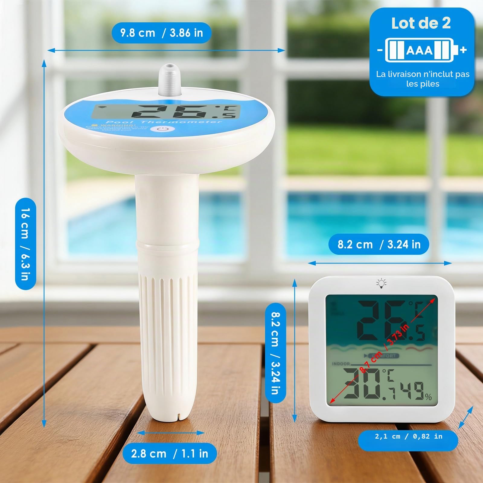 Thermomètre Flottant pour Piscine AOZBZ, Sans Fil, étanche IP68, avec Sécurité Enfant. Idéal pour Piscine Spa Baignoire, Bassin Piles non incluses