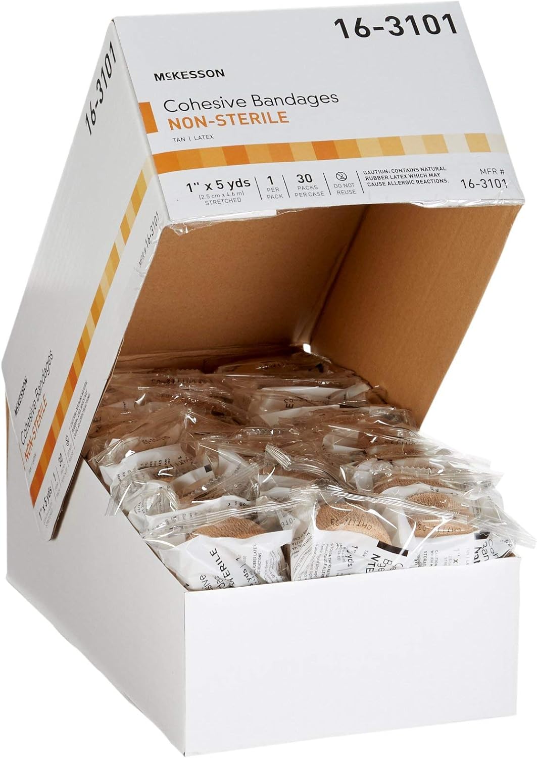 McKesson Non-Sterile Elastic Cohesive Bandage, Tan, 1 in x 5 yds, 1 Count, 30 Packs, 30 Total