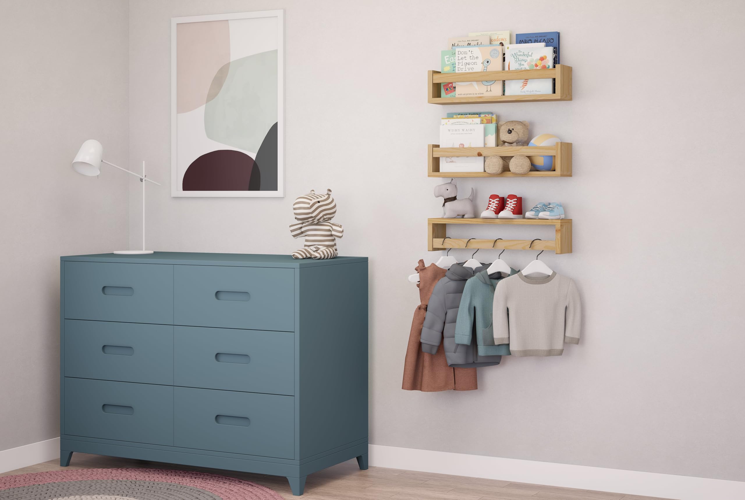 Nature Supplies | Set of 3 White Nursery Shelves (Natural Wood, 3 Pack)