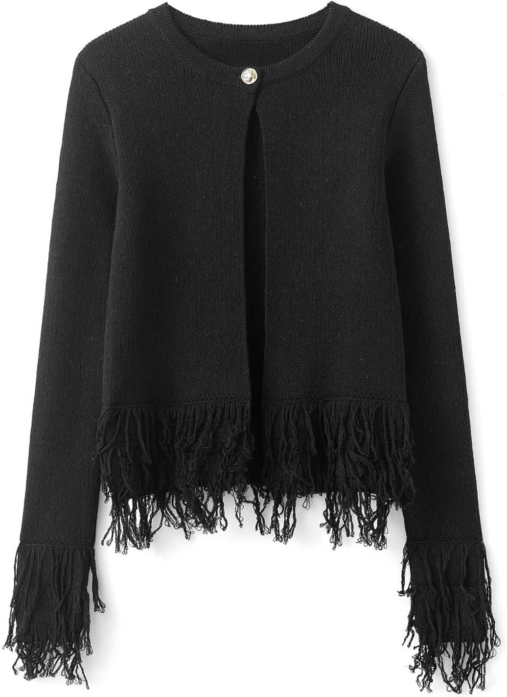 KEOMUD Women Fringe Hem Cardigan Sweater Retro Single Button Cropped Cardigan Open Front Knit Sweater