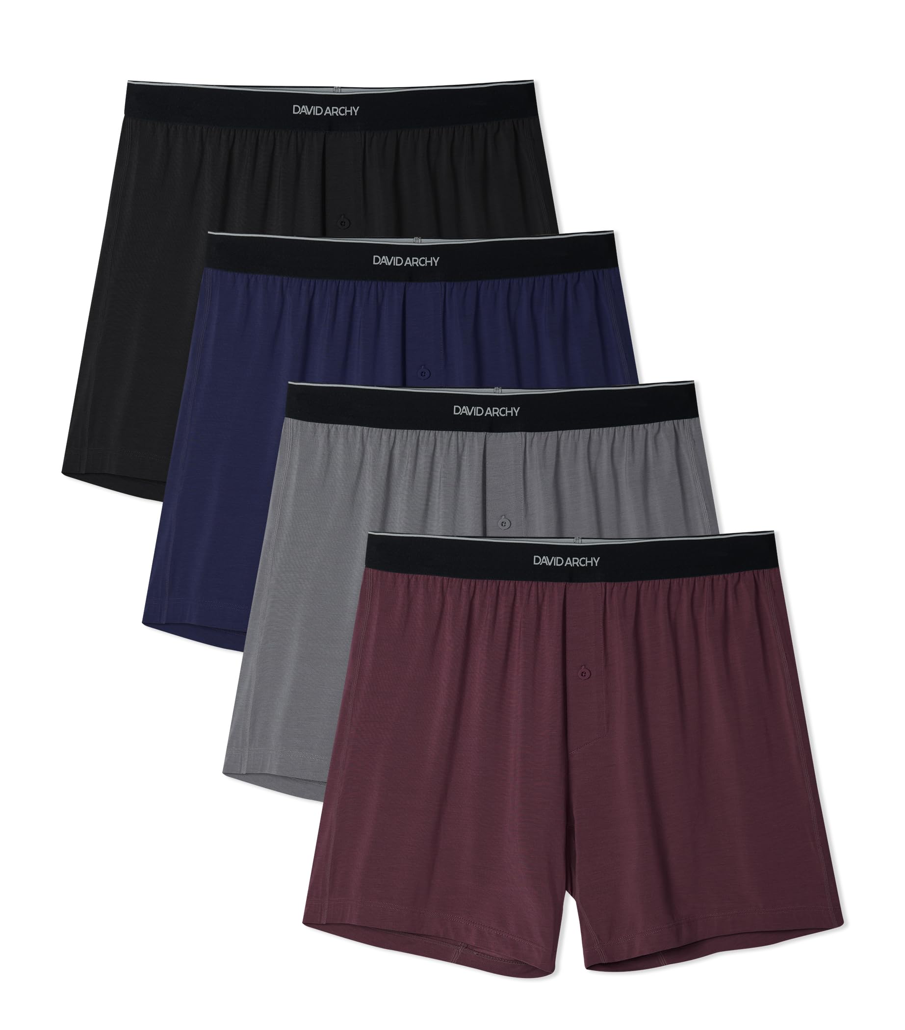 DAVID ARCHY Ultra weiche Modal-Boxershorts für Herren, seidig, dehnbar, atmungsaktiv, lockere Herren-Unterwäsche für Schlaf, 4 Stück