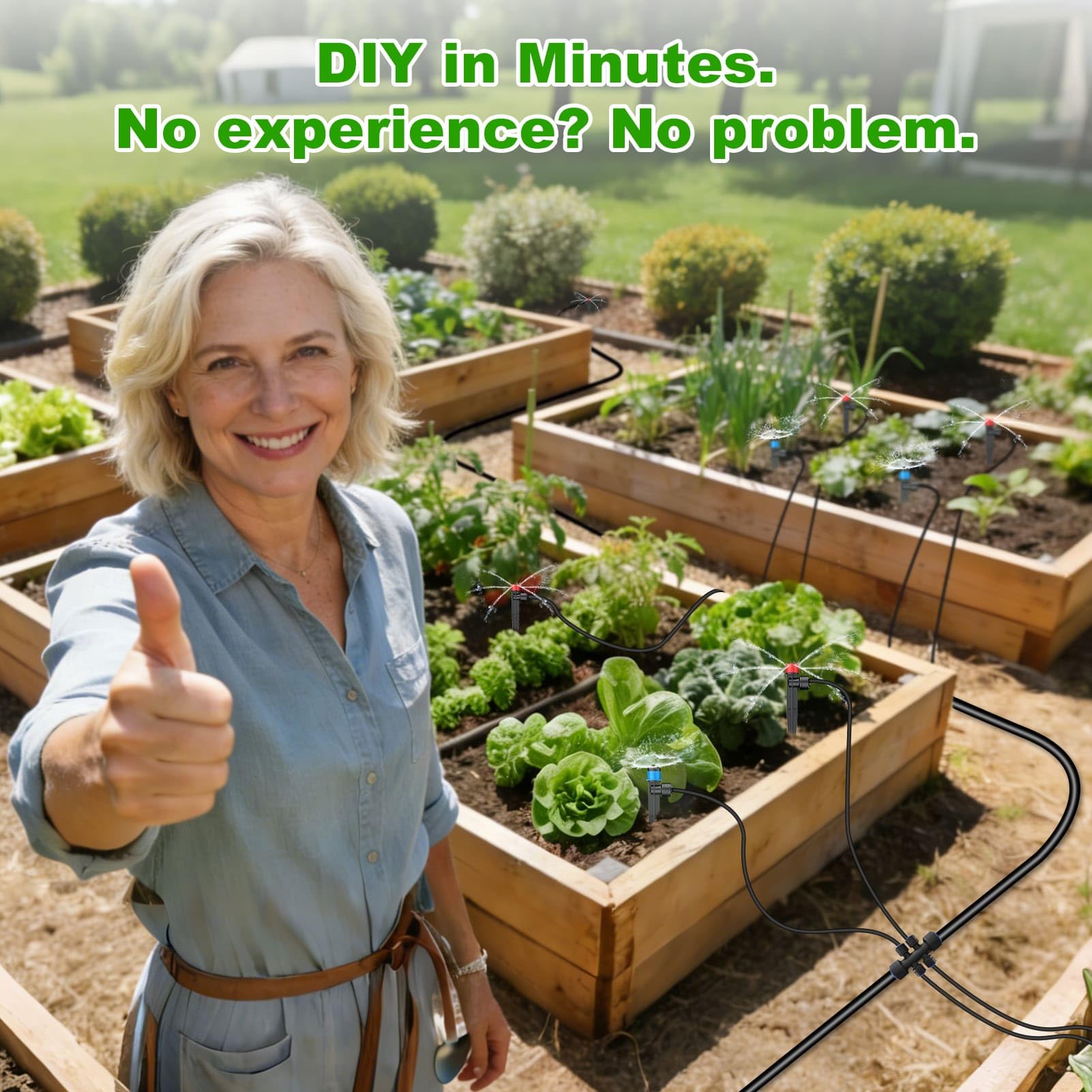 Kit di irrigazione a goccia da 236 m, sistema automatico di irrigazione da giardino per serre, cortile, prato, piante con tubo da 5/16" e tubo di distribuzione da 1/4" e accessori
