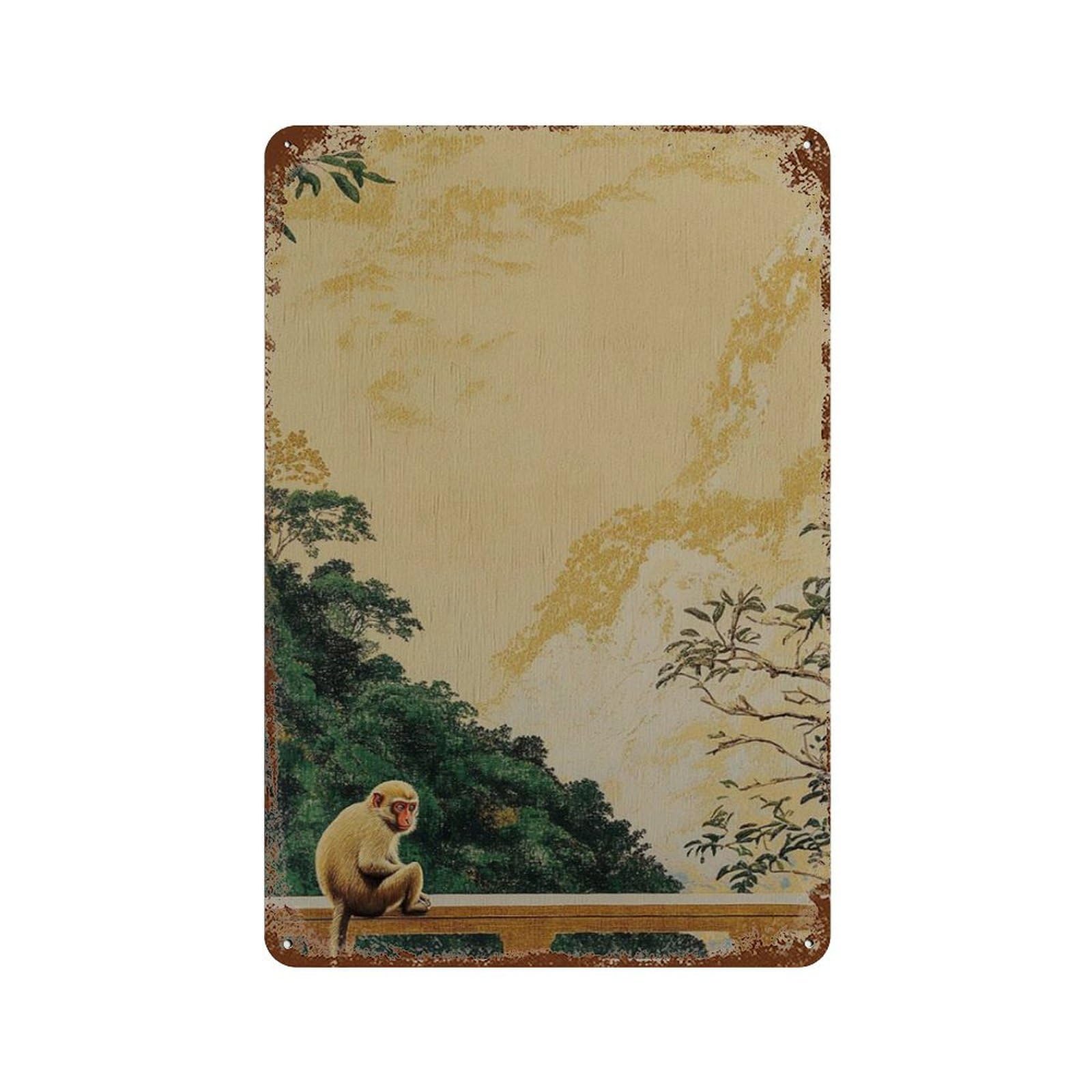 xiaoxiaoshen Japanese Monkey Landscape Mountain Nature Asian Scenic Wall Decor Art Metal Tin Poster Modern Home Decor Art Home Bar Shop Decorations Vintage Sign 30x20cm