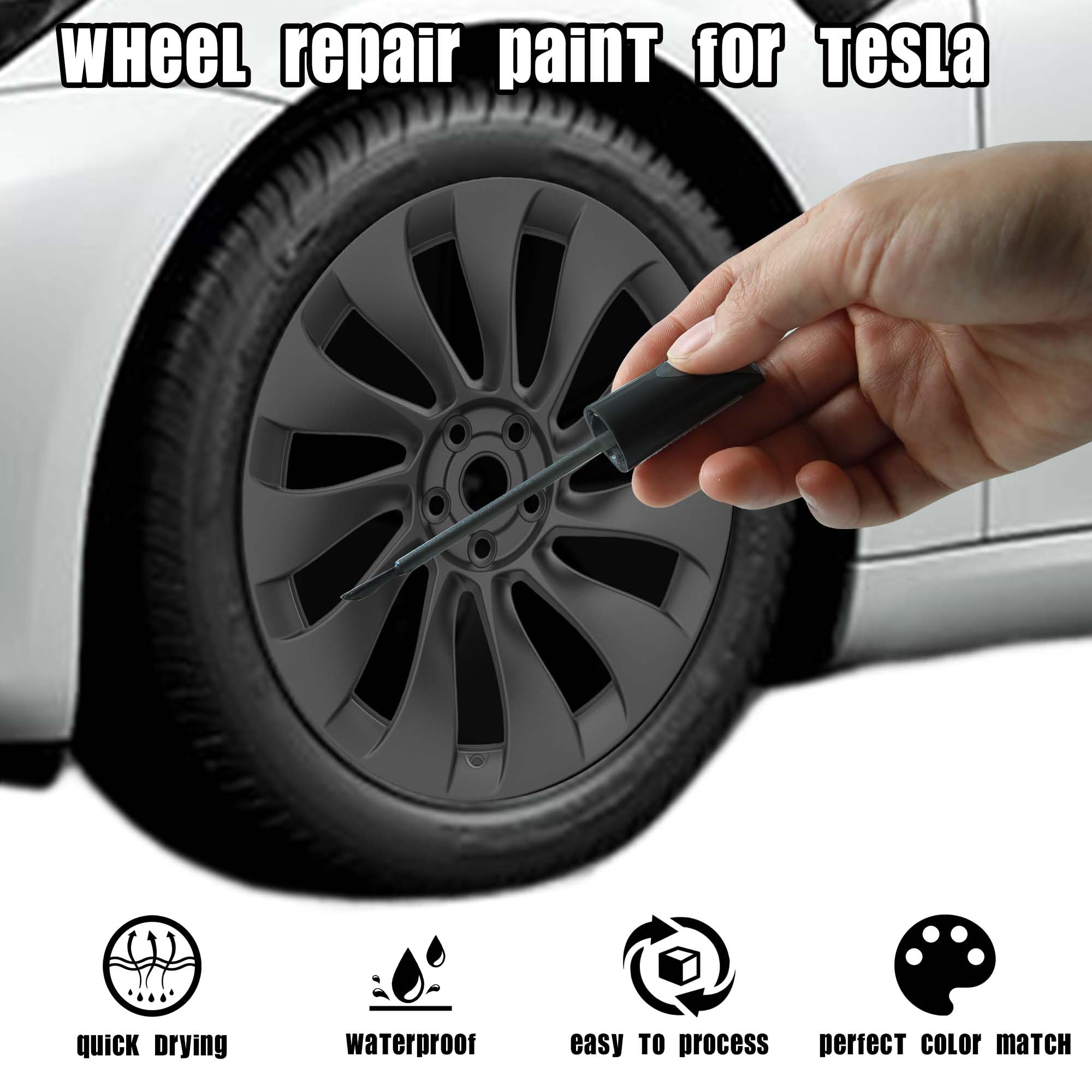 Tesla Model Y Performance 21" Uberturbine Wheel Curb Rash Repair Paint, Gunpowder