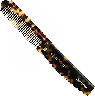 Giorgio G82 4 Inch Handmade Folding Pocket Comb for Men, Fine Tooth Hair Comb Straightener for Everyday Grooming Styling Hair, Beard or Mustache, Use Dry or with Balms, Saw Cut Hand Polished