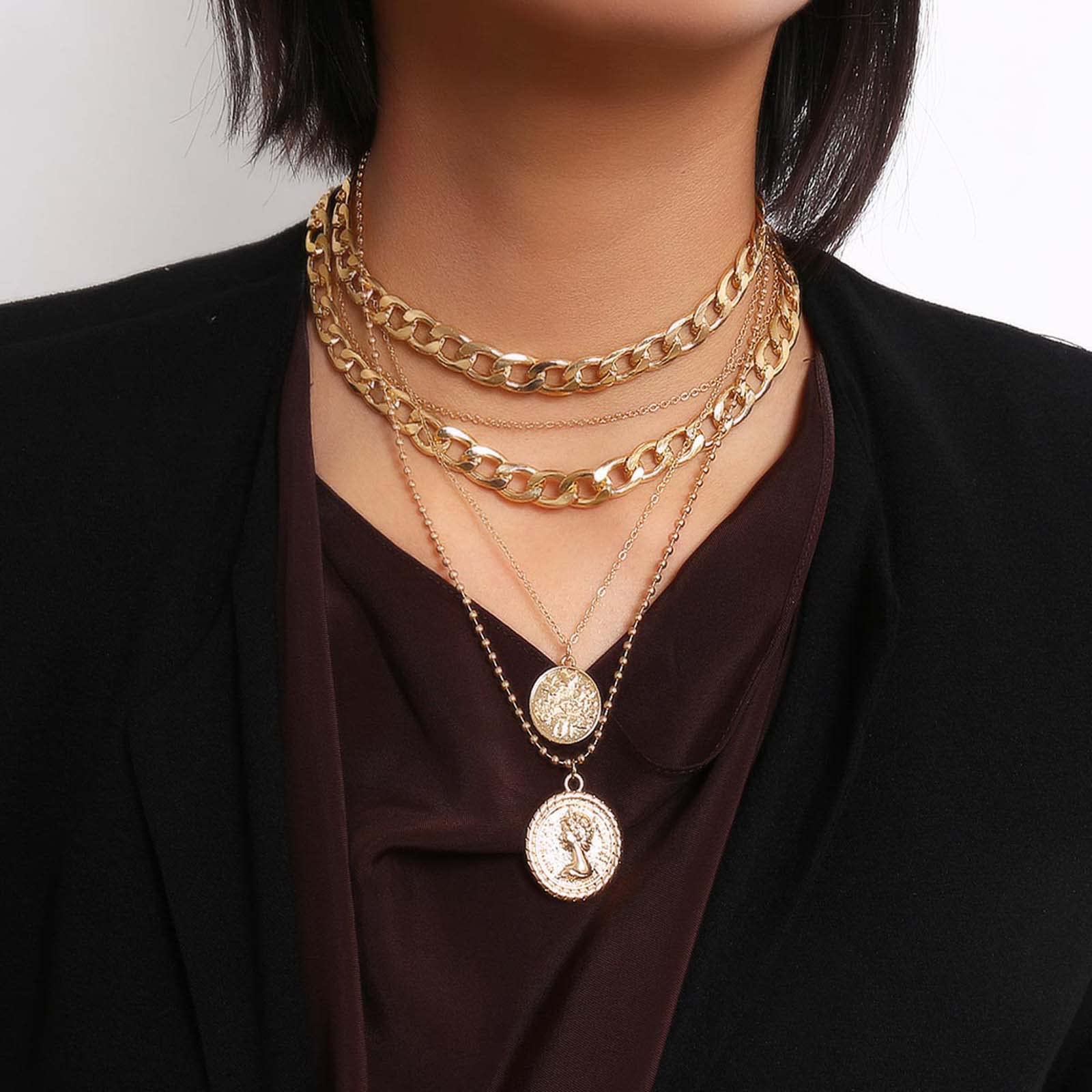 COOLLA Collana con ciondolo multistrato da donna, stile vintage, alla