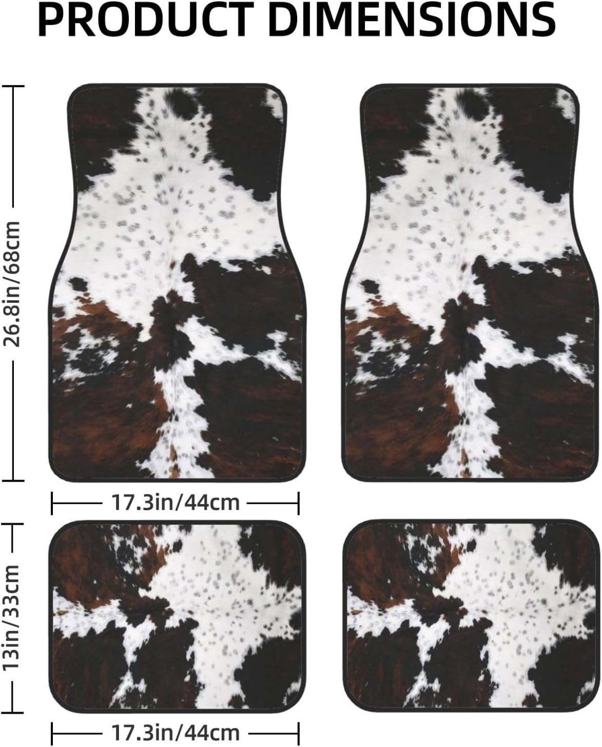 Artistic Fabric Car Floor Mats-Non-Slip Rubber Backing,Front (26.8x17.3in) & Rear (13x17.3in) Set-Water Absorbing, Durable Automotive Floor Liners with Stylish Patterns,Cowhide - Image 2