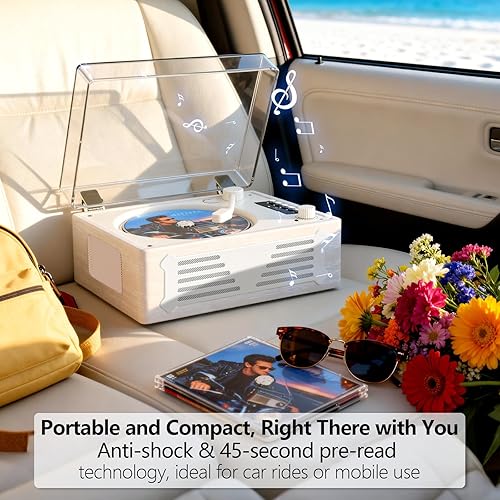 Miniatura 7 de Reproductor de CD portátil con Bluetooth para el hogar, reproductor de CD con altavoces integrados, diseño de escritorio compacto, USB, AUX,