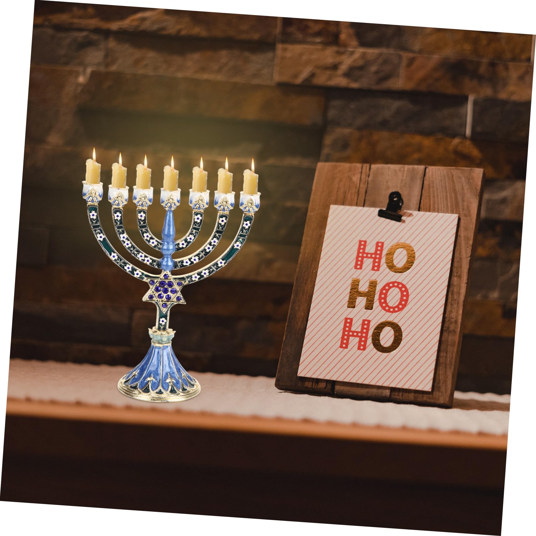 Candelabro de 7 Brazos de Aleación Azul, Estilo Vintage Religioso