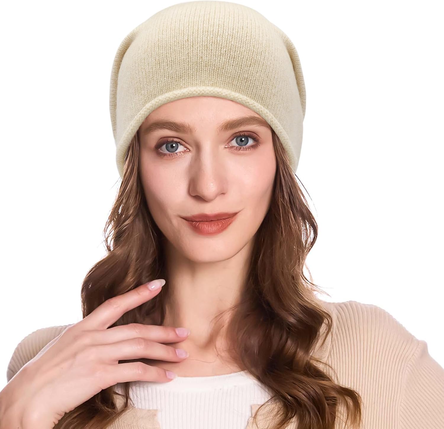 ZLYC Women Cashmere Blend Slouchy Beanie Hat Seamless Knit Winter Skull Cap