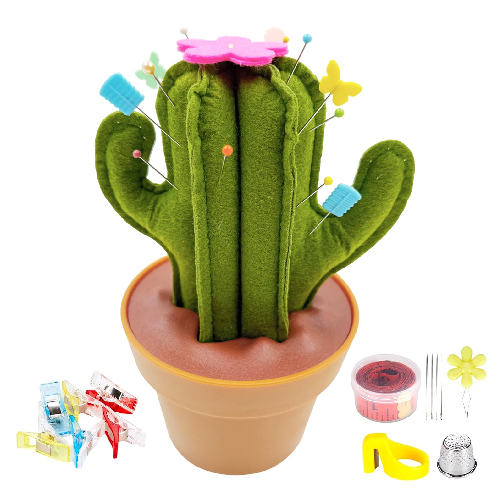 Monipair Saguaro-Shaped Pin Cushion with Sewing Notions