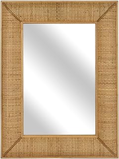 Boho Rattan Wall Mirror Wooden Framed Rectangle Mirror Rattan Decorative...