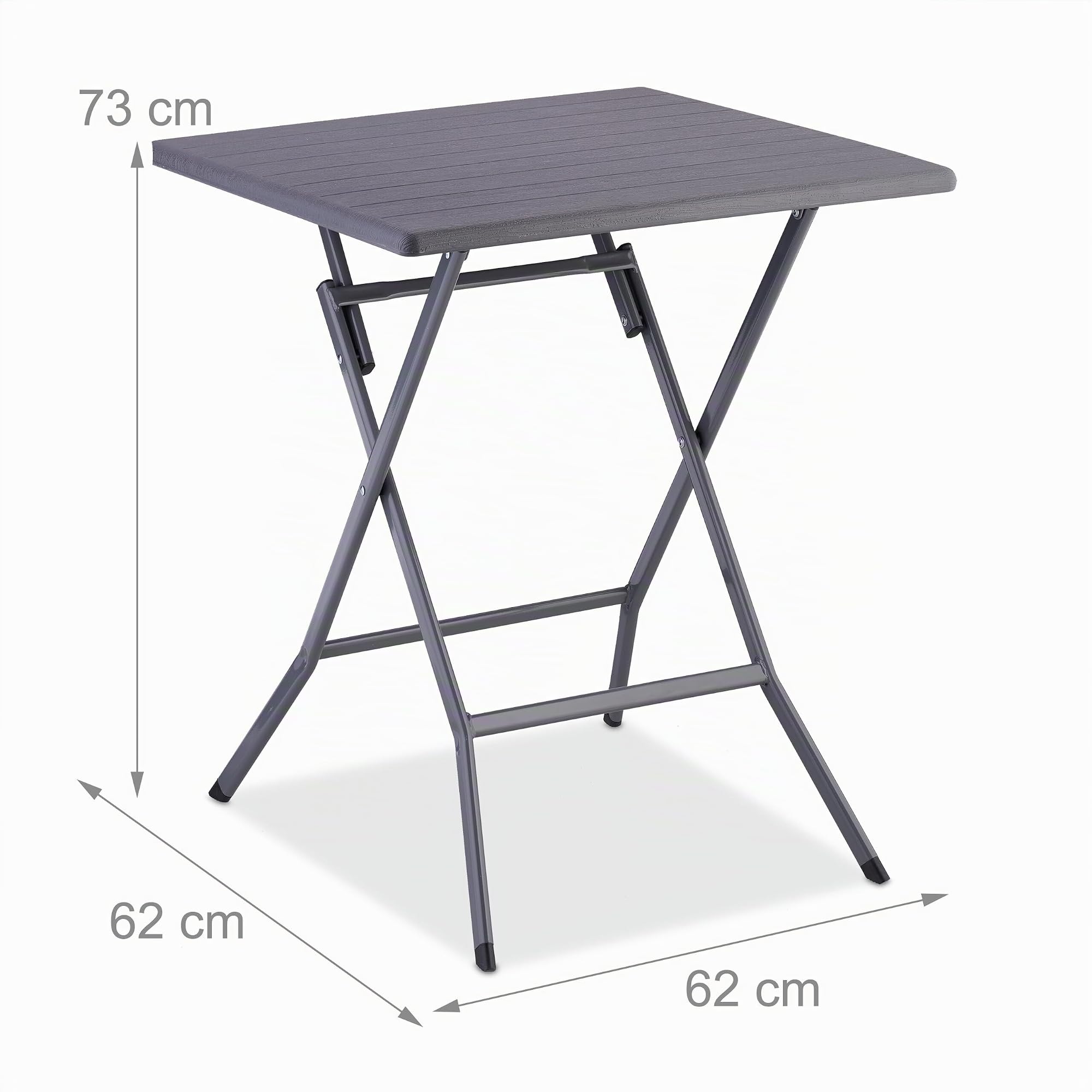 Relaxdays Table de Jardin Pliante, HxLxP : env. 73x62x62 cm, pour Balcon, terrasse, Camping, carrée, Grise