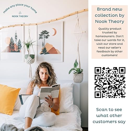Miniatura 7 de Nook Theory Colgador de macramé para plantas, 2 ganchos de techo, maceta colgante para interiores y exteriores, soporte para plantas colgantes,