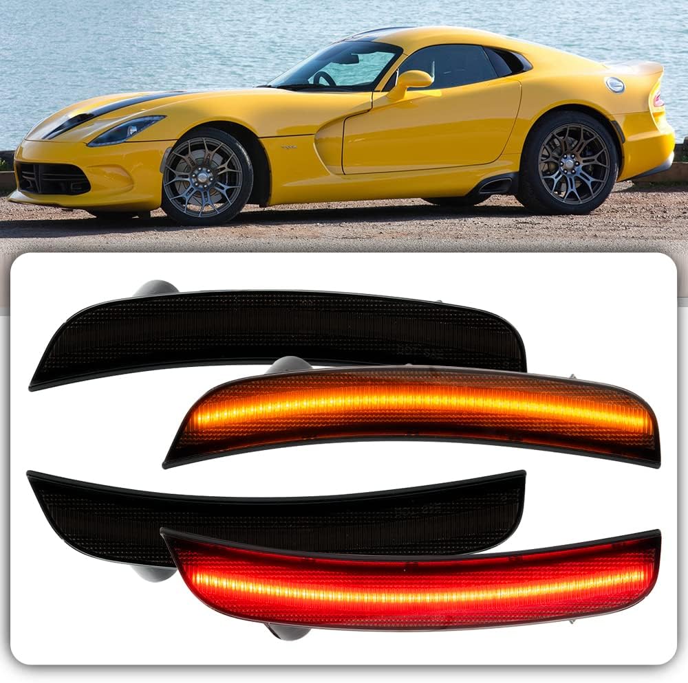4pcs Full LED Front Rear Side Marker Lights Assembly for Dodge Viper 2013 2014 2015 2016 2017 Smoked Lens Sidemarker Lamps Reflectors Replace OEM Sidemarker Lights
