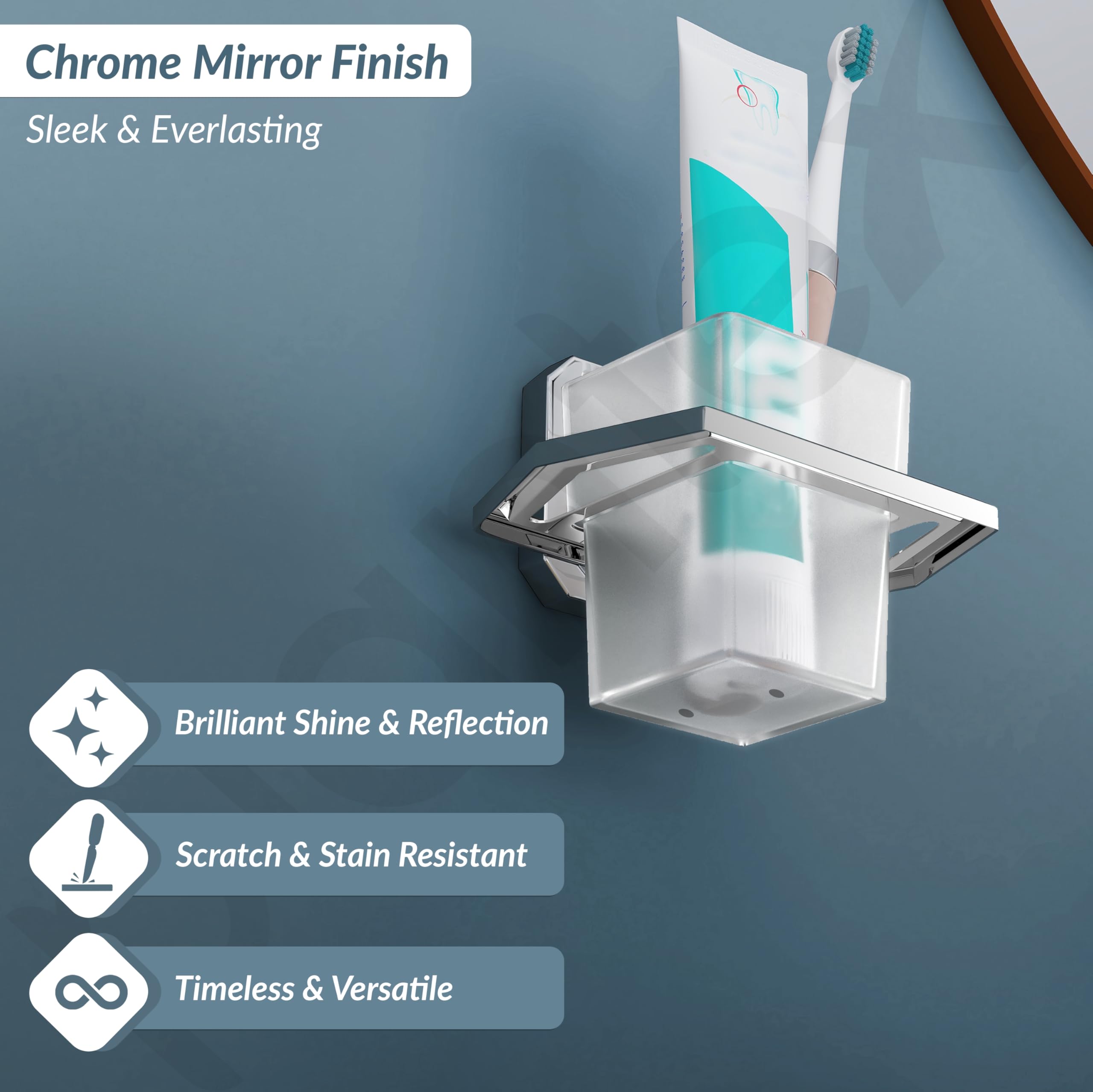 Plantex 304 Grade Stainless Steel Tumbler Holder/Tooth Brush Holder/Bathroom Accessories Pack of 1, Cute (Chrome) 1